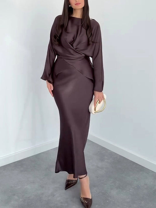 Elegante Satijnen Strapless Tie-front Top En Rok Twee-delige Set