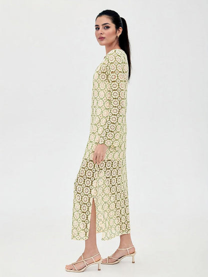 Elegante Maxi Jurk met Lange Mouwen van Haakwerk
