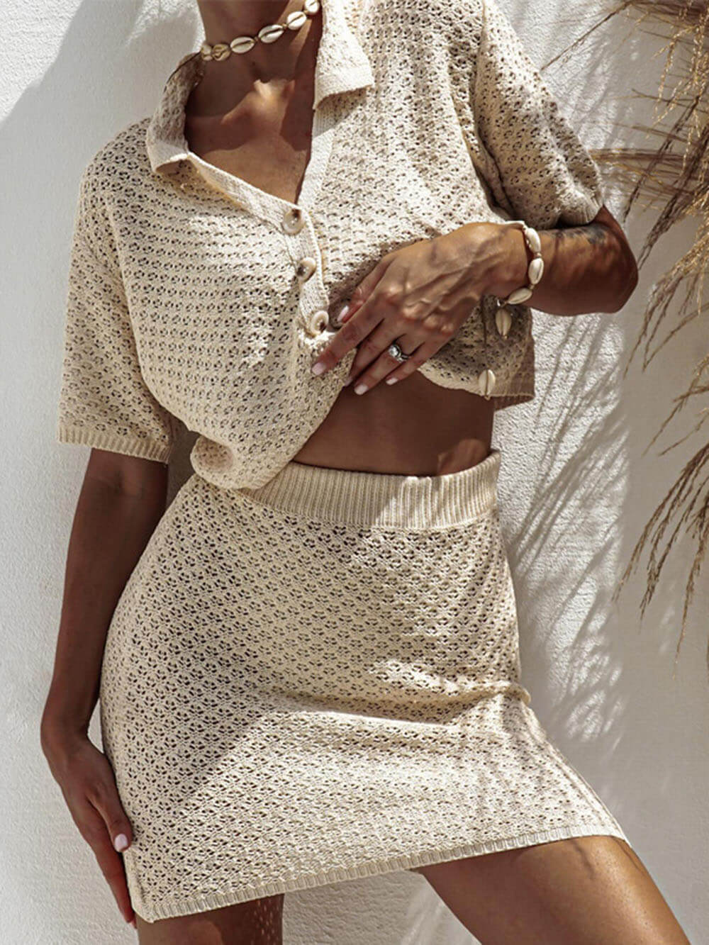 Casual en Modieuze Korte Mouwen Gebreide Rok Set