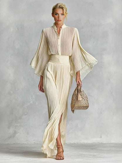Elegante Plissé Top & Rok Twee-Delige Set