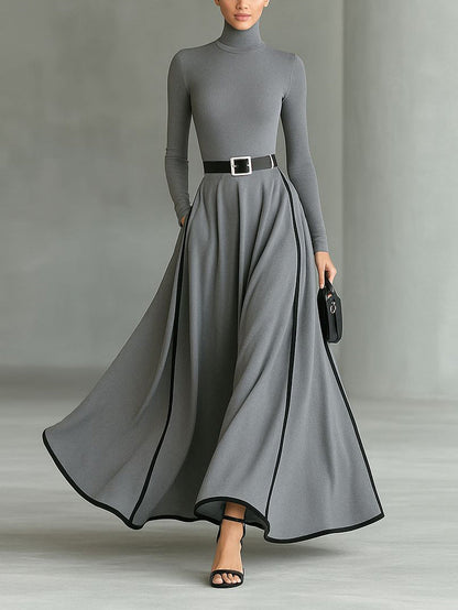 Elegante Hoogsluitende Maxi-jurk met Kleurblokken