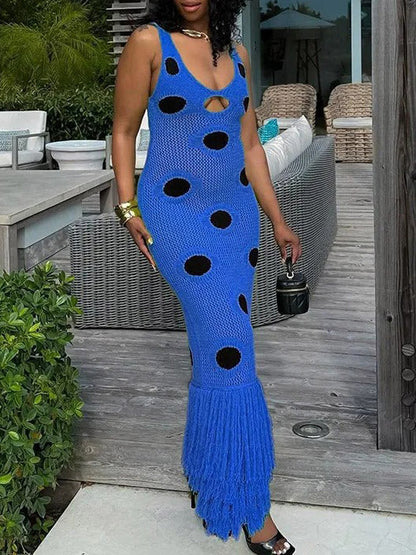 Exquise Haak Polka Dot Tassel Maxi Jurk