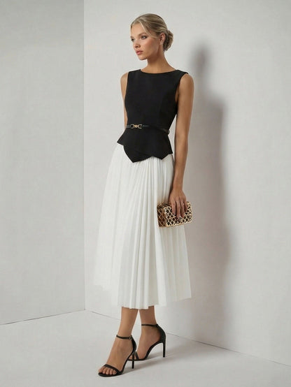 Elegante Asymmetrische Bootneck Top & Rok Twee-Delige Set