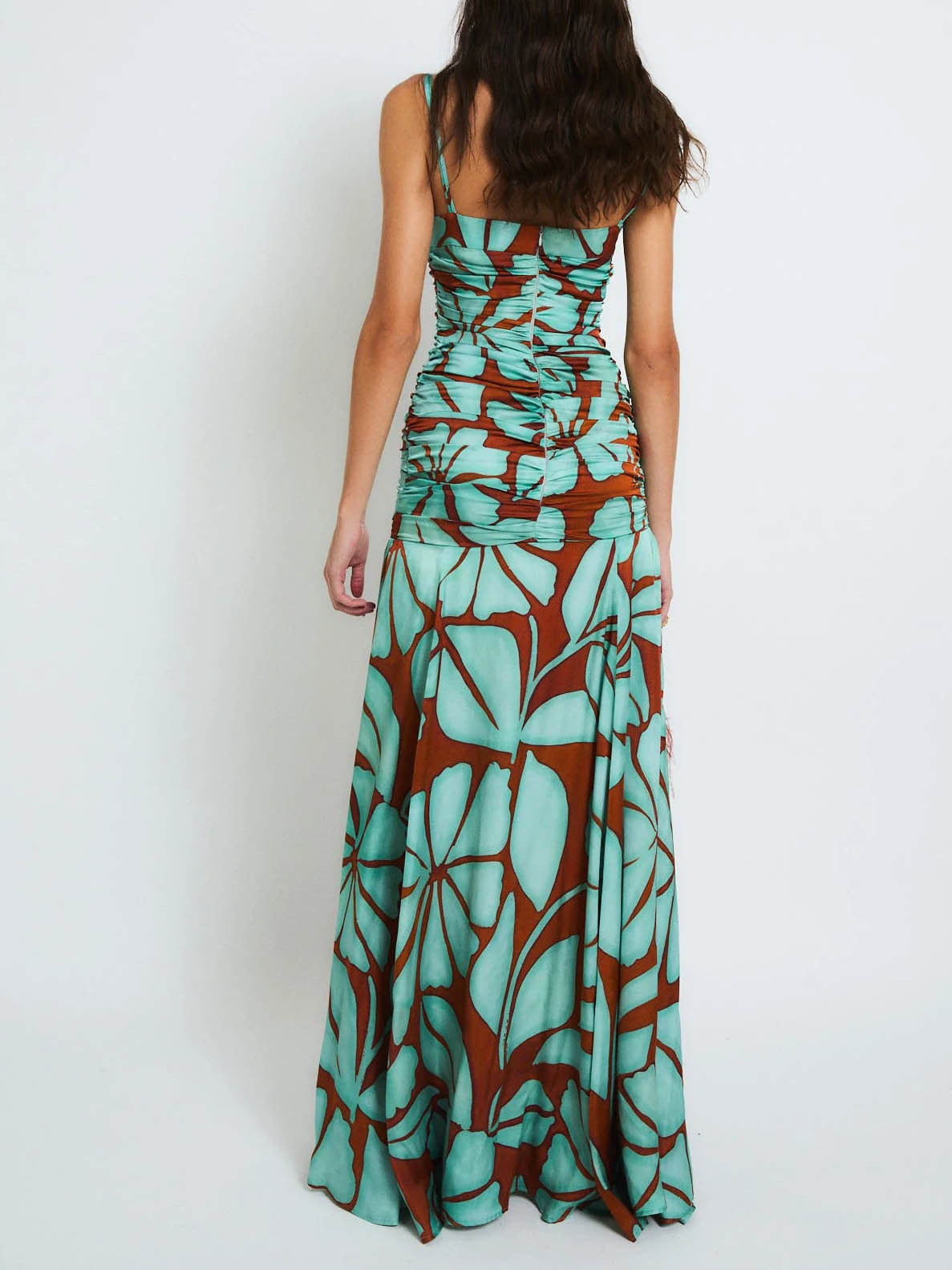 Bohemian Tropisch Bladprint Satijnen Maxi Jurk Twee-Delige Set