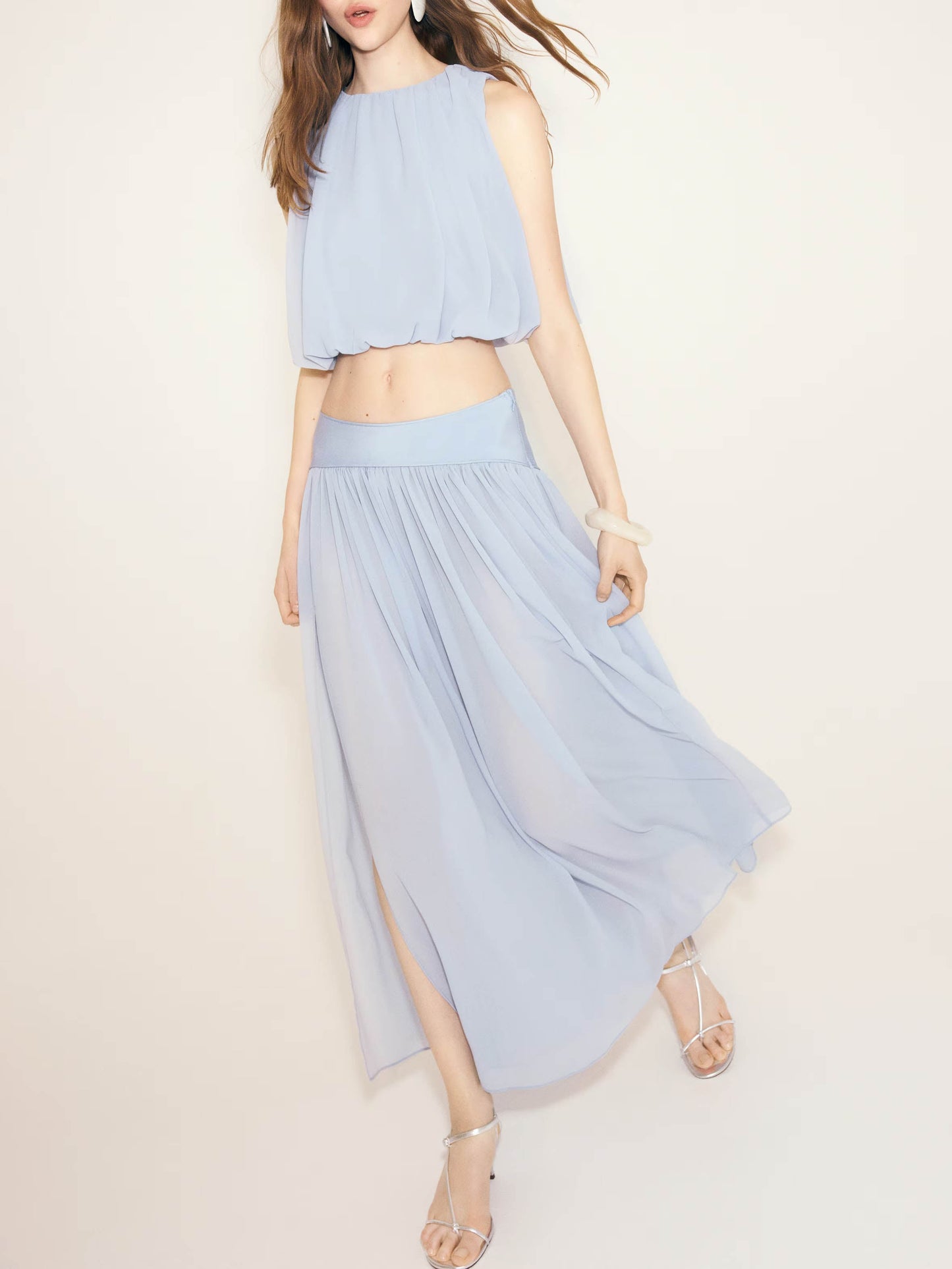 Elegante Crop Top & Split Rok Twee-delige Set