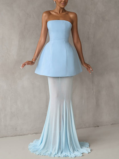 Elegante Off-the-shoulder Top En Mesh Doorzichtige Fishtail Rok Twee-delige Set