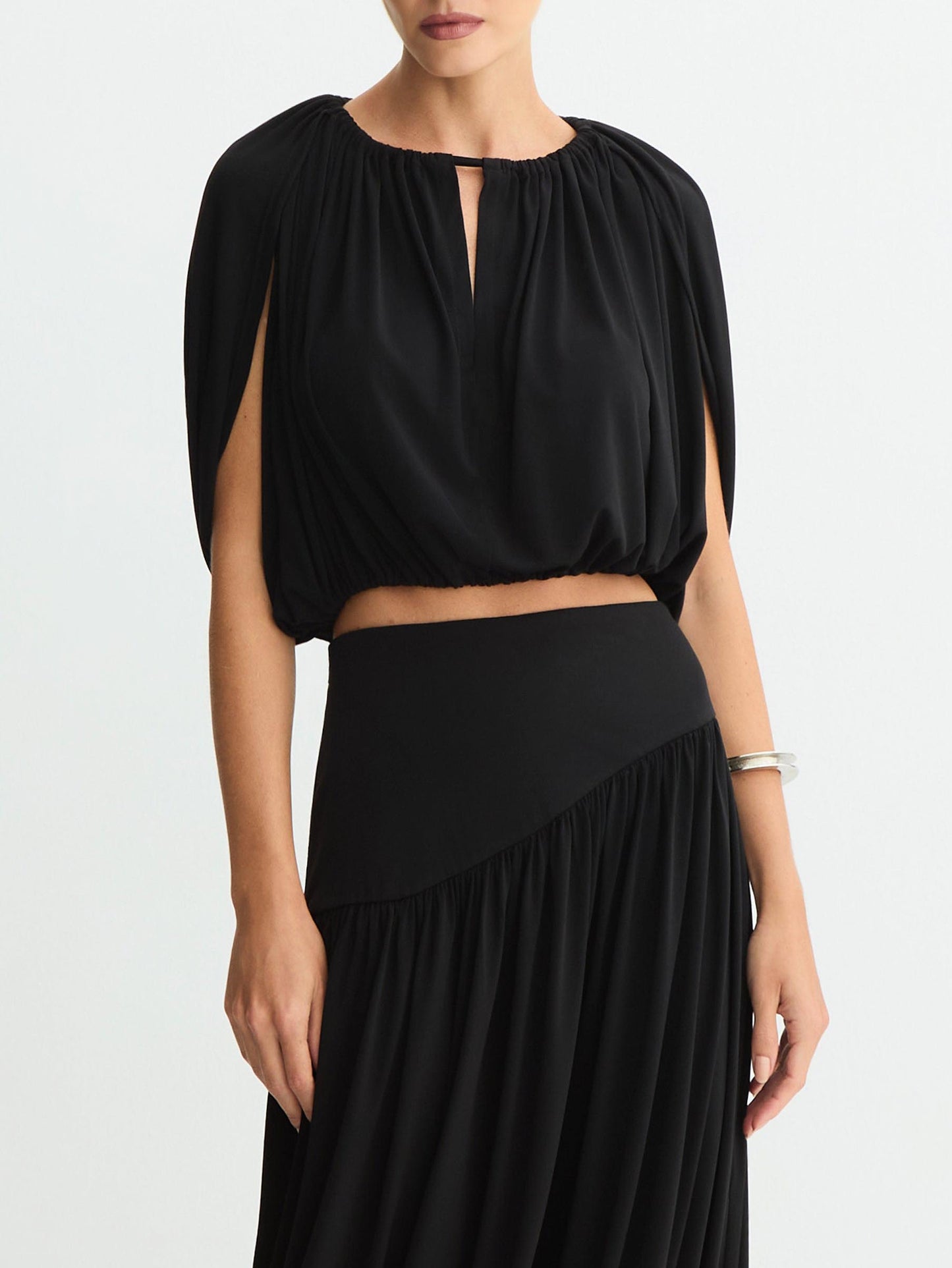 Sexy Gerimpelde Crop Top & Vloeiende Maxi Rok Set