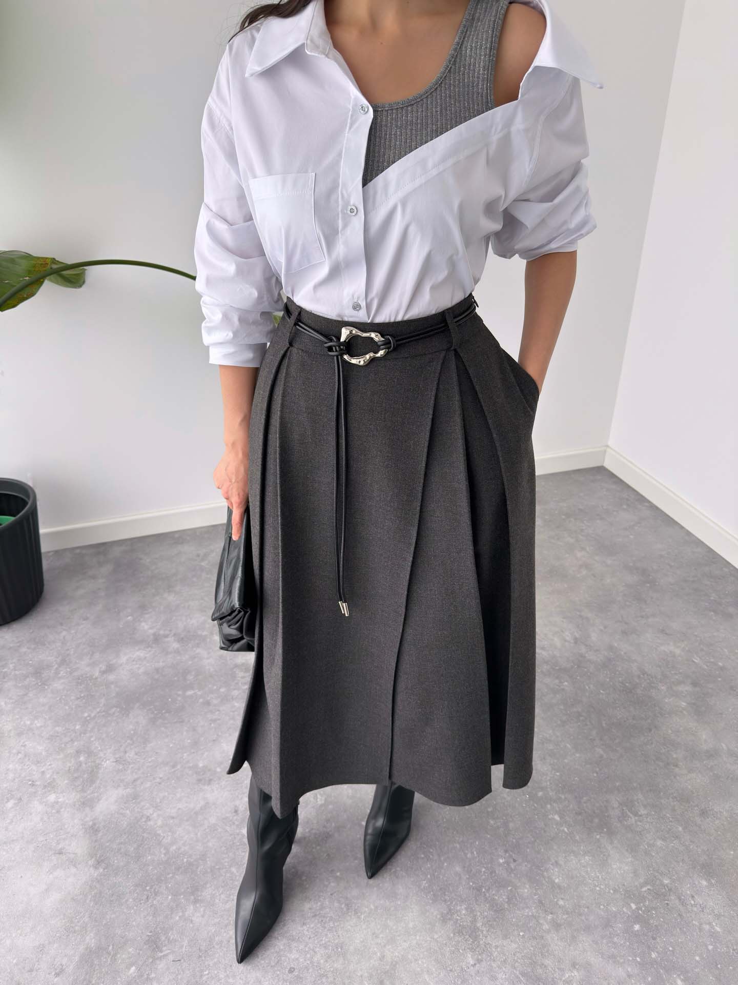Moderne Gelaagde Blouse & Hoge Taille Midi Rok Twee-Delige Set