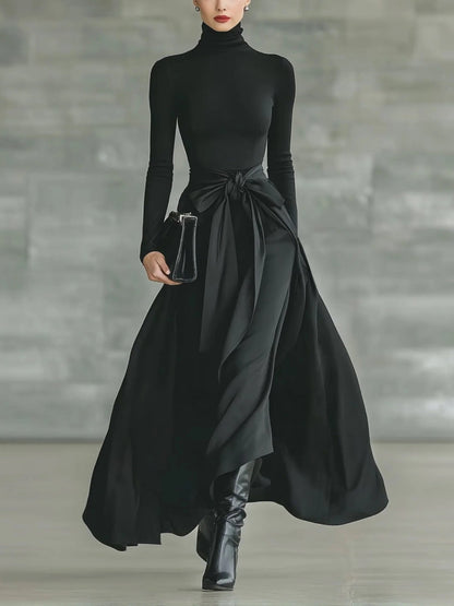 Casual Satijnen Tailleband Rok Twee-delige Set
