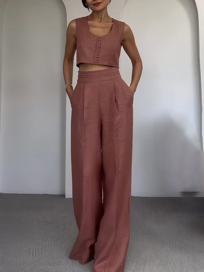 Casual Korte Vest En Broek Twee-delige Set