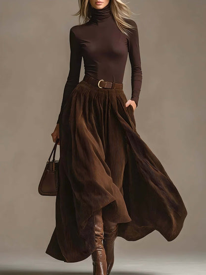 Retro Corduroy Rok Twee-Piece Set