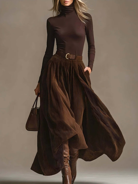 Retro Corduroy Rok Twee-Piece Set
