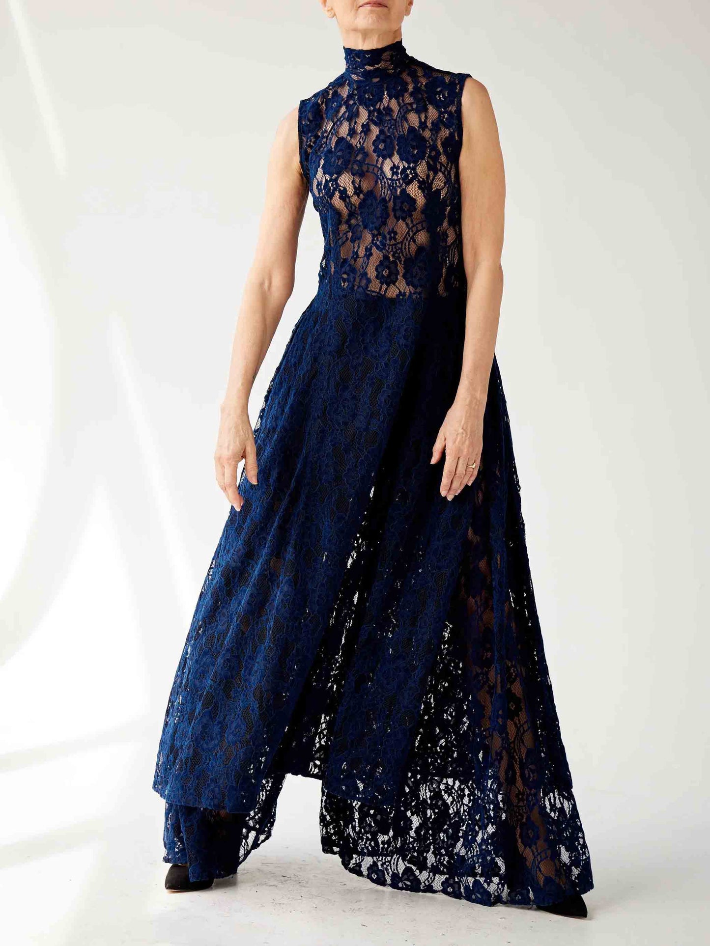 Elegante Hoge Hals Kanten Split Lange Top Twee-delige Set