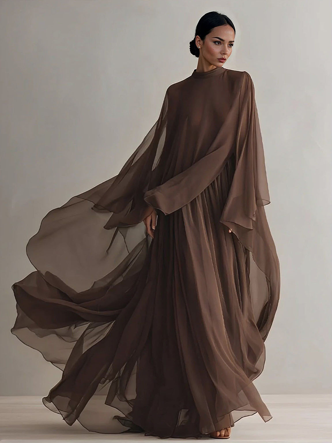 Elegante Chiffon Maxi Jurk in Shawl-stijl