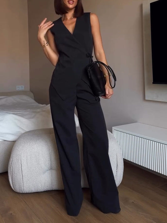 Elegante Wrap Vest Broek Twee-Delige Set