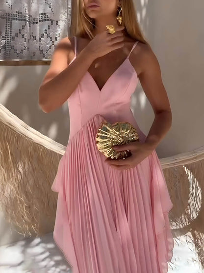 Delicate Roze Laagjes Patchwork Rimpel Maxi Jurk