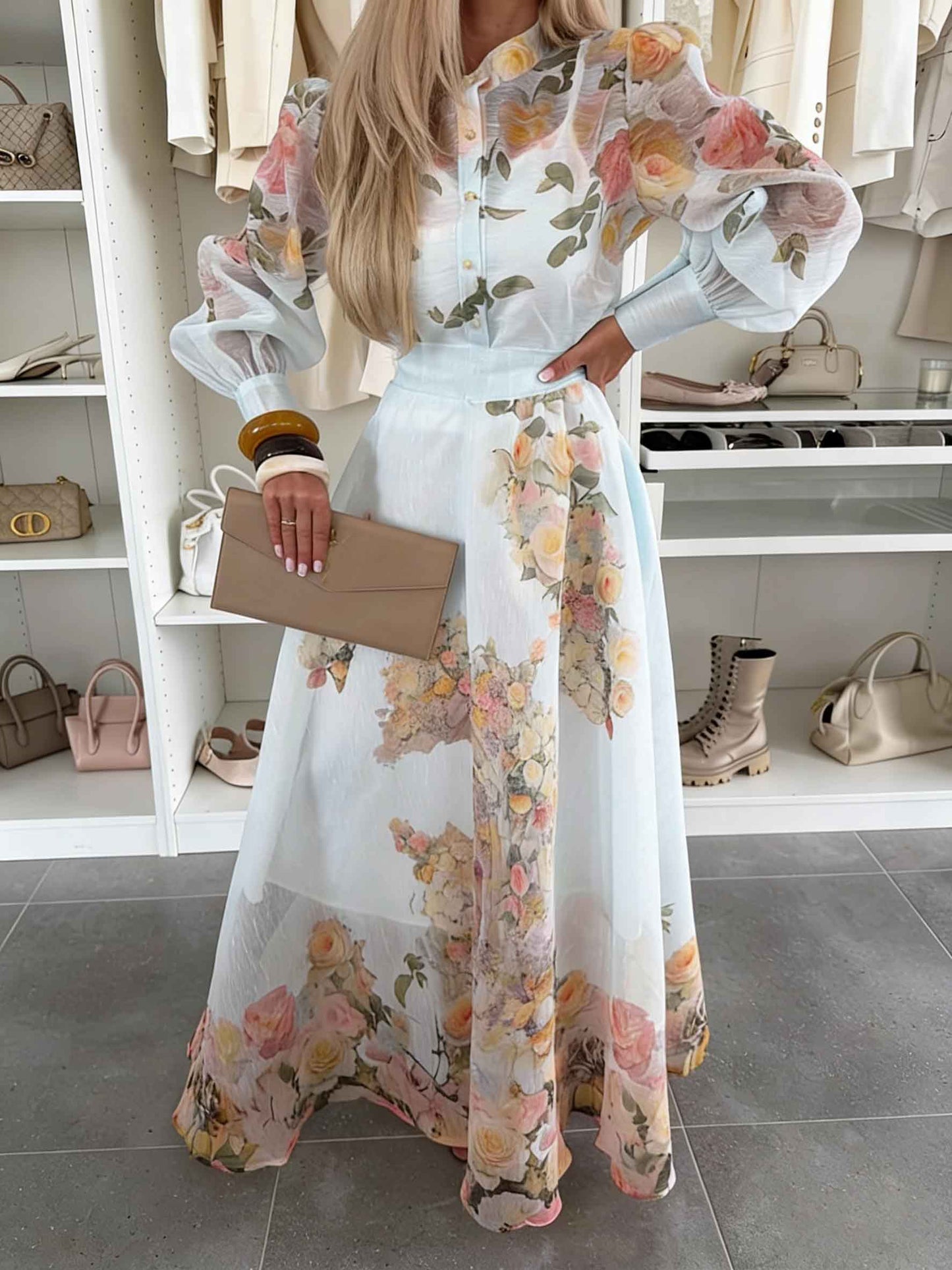 Elegante Doorzichtige Bloemenprint Top & Rok Twee-Delige Set