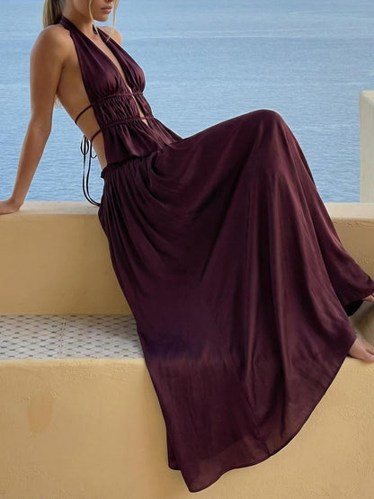 Sexy Gerimpelde Taille Cutout Satijnen Twee-delige Set