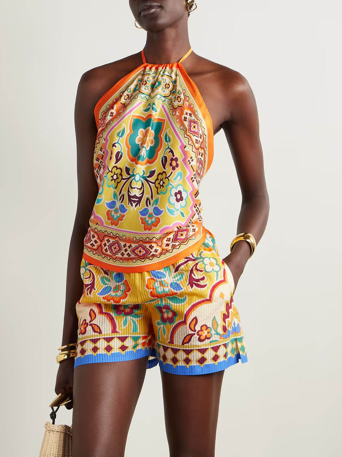 Etnische Print Satijnen Haltertop En Shorts Set