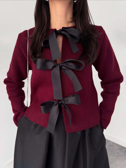 Elegante Boog-Breikardigan En A-Lijn Maxi Rok Set