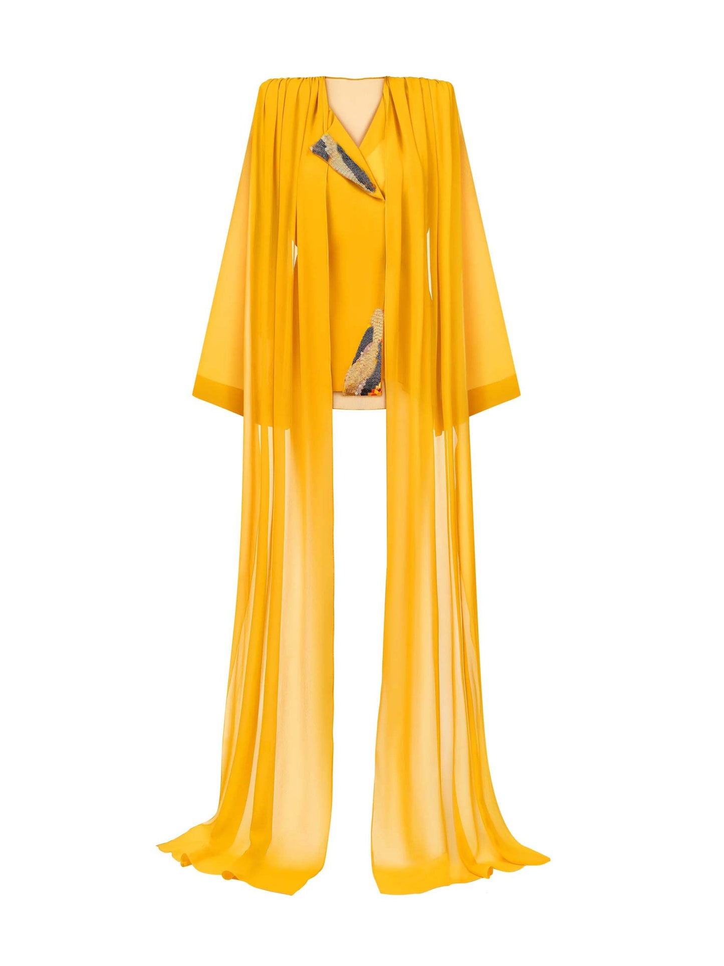 Elegante Gelaagde Chiffon Shirt & Wijde Pantalon Twee-Piece Set