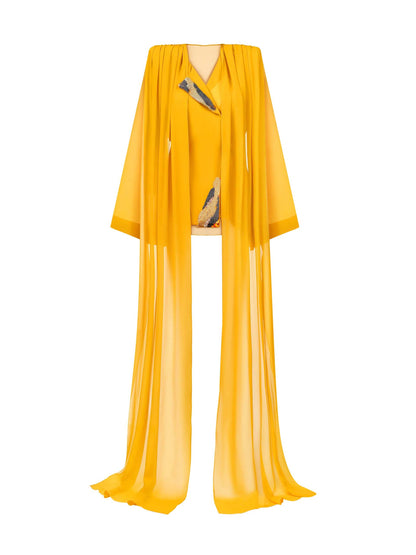 Elegante Gelaagde Chiffon Shirt & Wijde Pantalon Twee-Piece Set