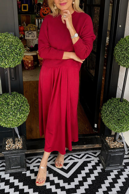 Fashion Knit Ruched Sweater en Satin Stretch Tank Midi Dress Twee-delige Set