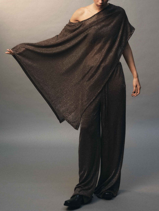 Exquise Asymmetrische Shawl Broek Twee-Delige Set