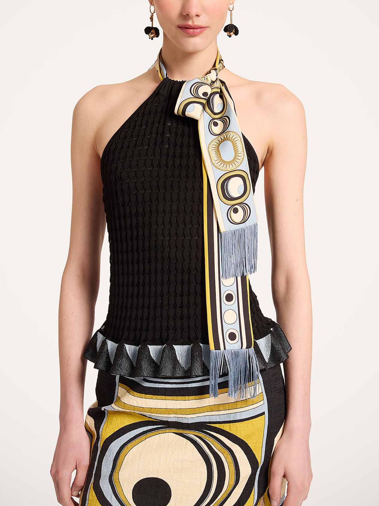 Retro Geometrische Print Midi Rok Twee-Piece Set