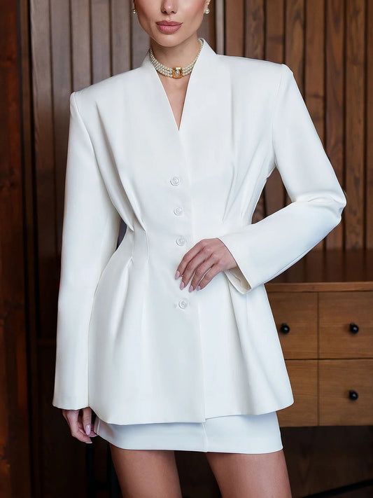 Elegante Sculpturale Blazer En Rok Twee-Piece Set