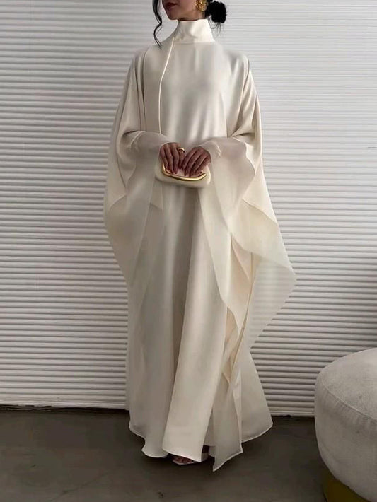 Elegant Hoge Hals Vloeiende Cape Maxi Jurk