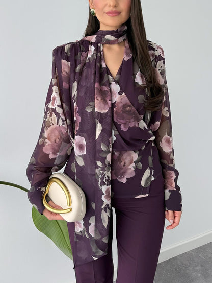 Exquisite Geprinte Lange Mouwen Shirt Twee-delige Set