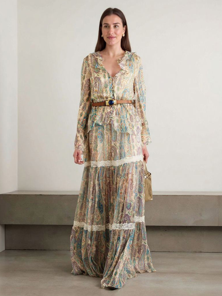 Exquise Paisley Print Shirt En Rok Twee-delige Set