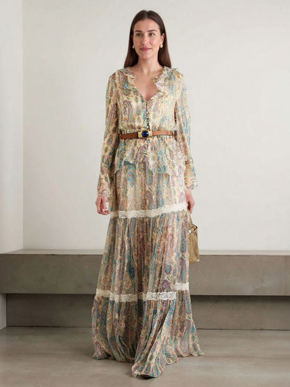 Exquise Paisley Print Shirt En Rok Twee-delige Set