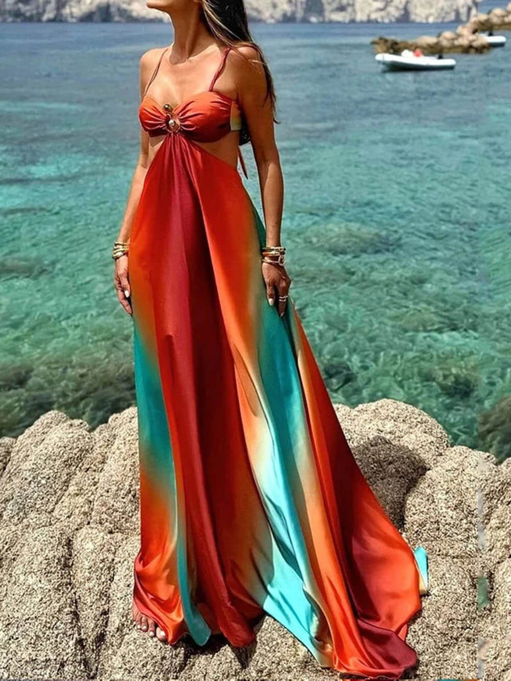 Unieke Kleurrijke Gradient Draagbare Maxi Jurk