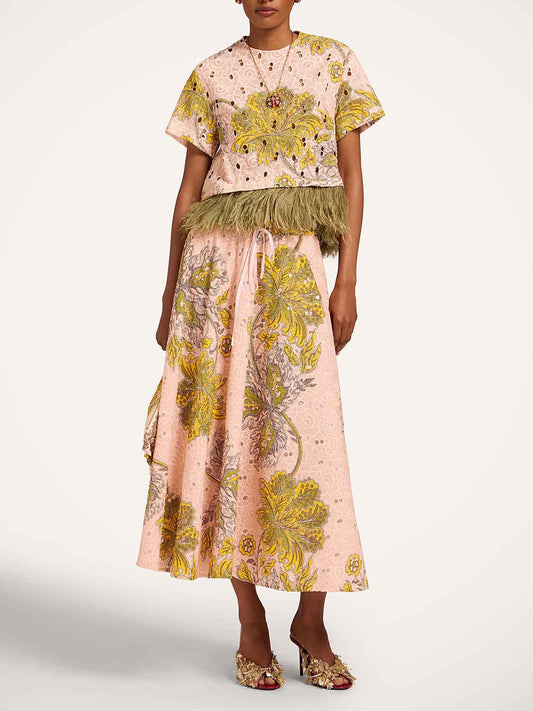 Elegante Twee-delige Paisley Print met Veerafwerking