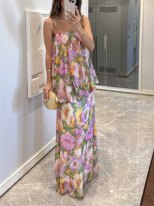 Bloeiende Tuin Bloemen Twee-Delige Cami Top En Maxi Rok Set