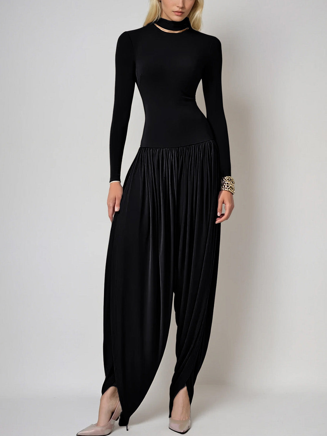 Modieuze Drapé Hoge Hals Jumpsuit