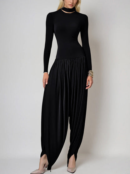 Modieuze Drapé Hoge Hals Jumpsuit
