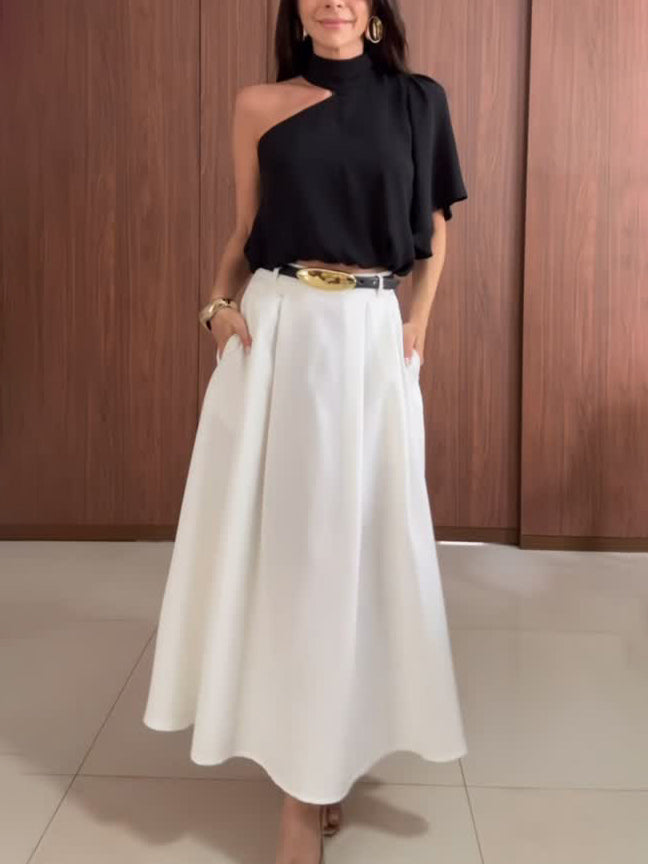 Elegante Asymmetrische Kraag Shirt & Rok Twee-Piece Set