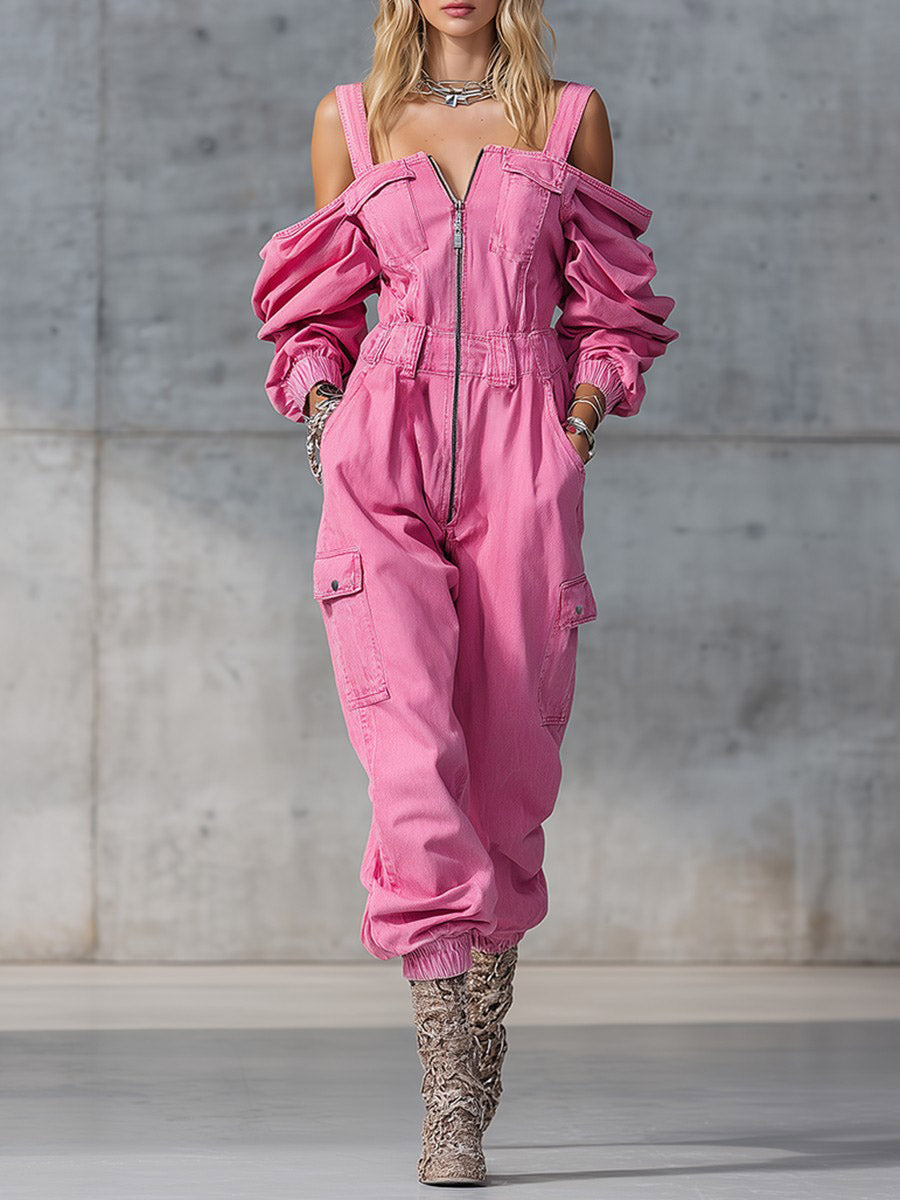 Stijlvolle Off-shoulder Stretch Taille Rits Jumpsuit