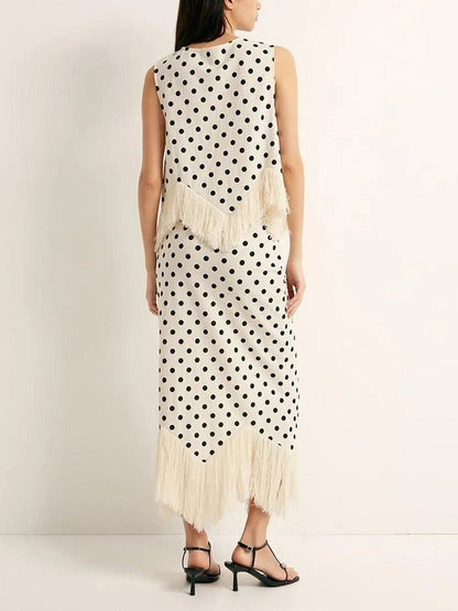 Elegante Polka Dot Fringed Asymmetrische Rok Twee-delige Set