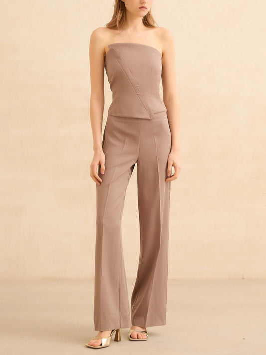 Elegante Strapless Top En Brede Pantalon Twee-Piece Set