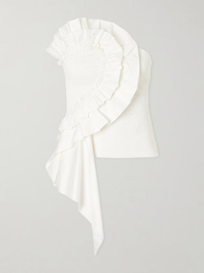 Exquise Ruffle Tube Top & Eyelet Wijde Broek Twee-delige Set