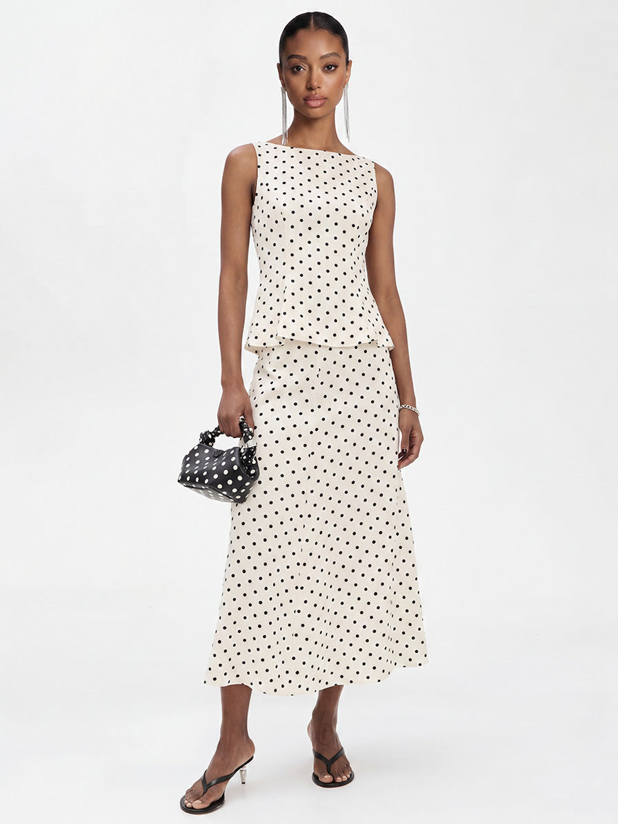 Elegante Mouwloze Top & Rok Twee-Delige Set met Polka Dots
