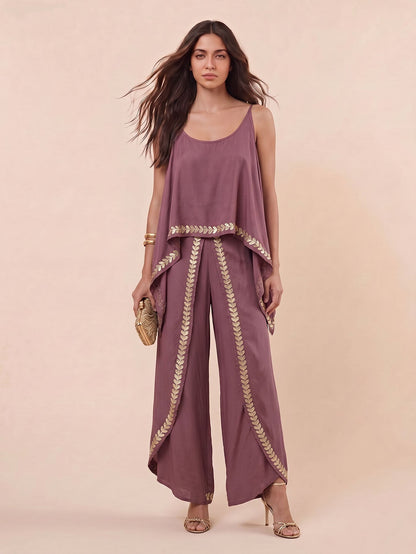 Bohemian Geborduurde Gelaagde Top & Wijde Broek Twee-Piece Set