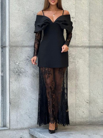 Elegante Afneembare Kanten Mouw Mini Jurk