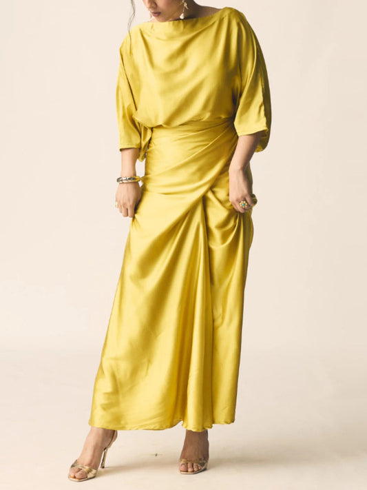 Elegante Plissé Lange Jurk Twee-delig Set