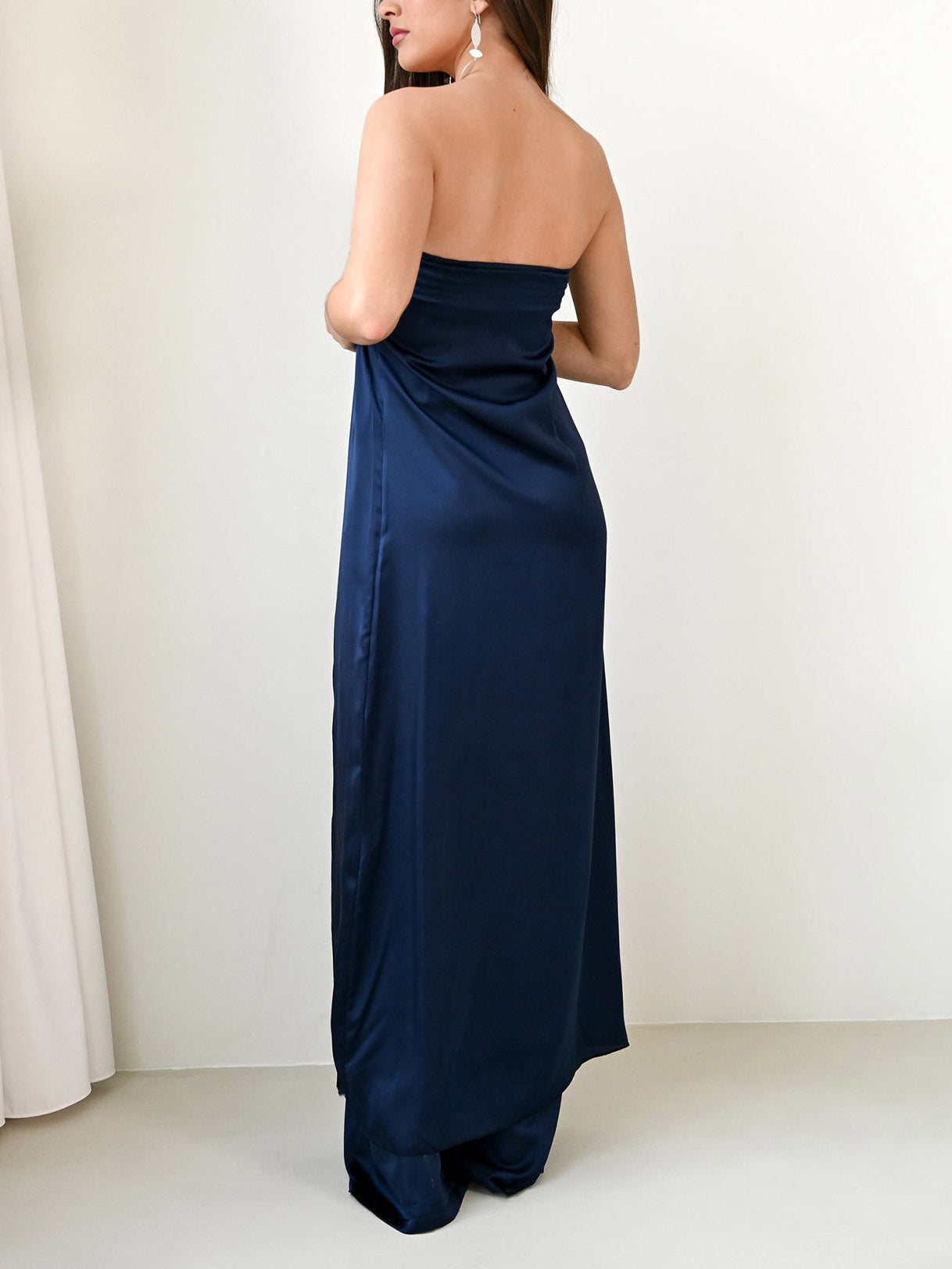 Elegante Strapless Satijnen Top & Broek Twee-delige Set