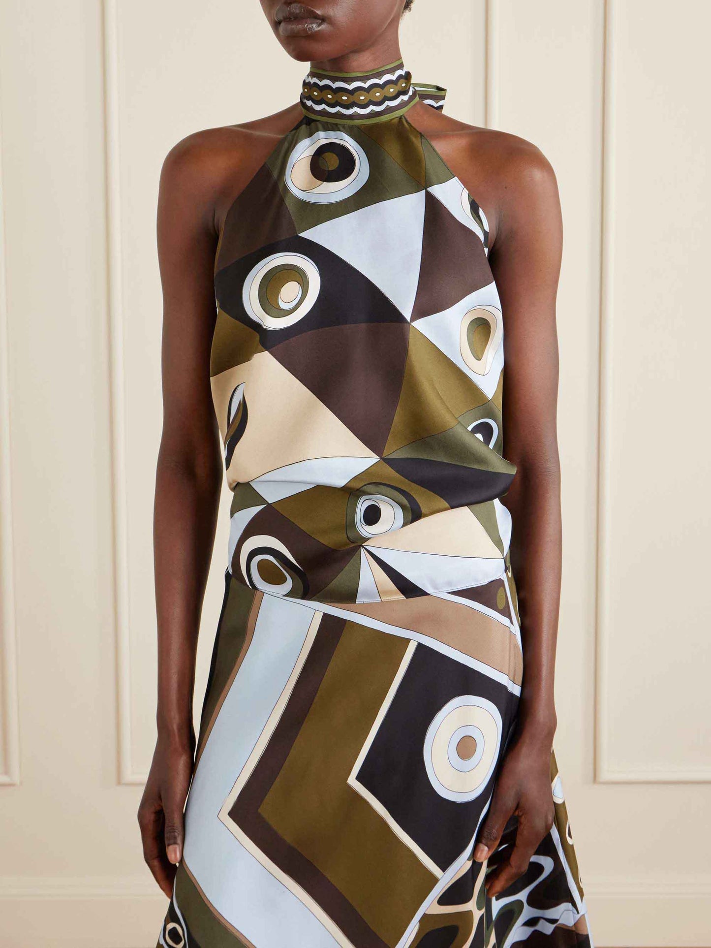Retro Geometrische Print Asymmetrische Rok Twee-delige Set